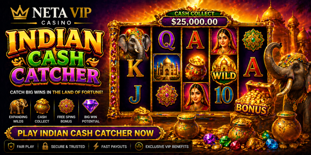 Colorful slot banner with Indian theme, coins, rich ornaments, and vibrant treasure visuals